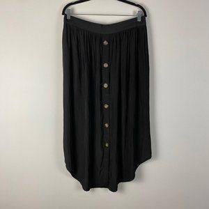 J. Jill Maxi Skirt Womens Medium Button Front Elastic Waist Black Pull On
